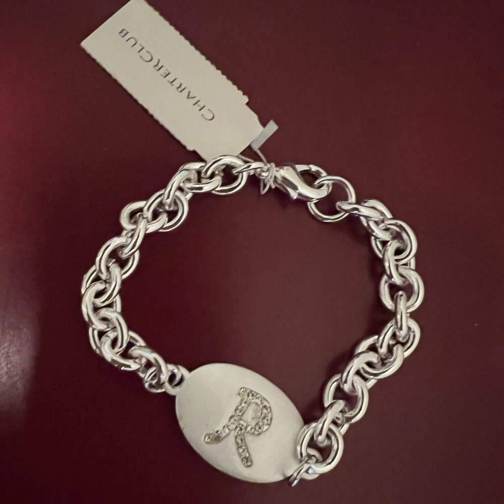 Charter Club Silver Chain Link Bracelet with Medallion Charm